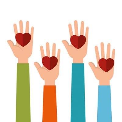 hands with hearts charity donation vector illustration design